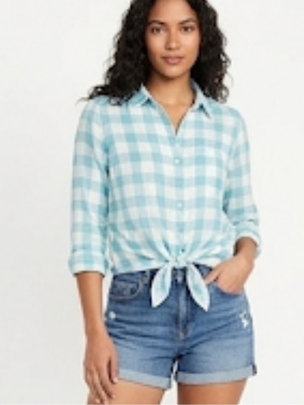 NWT C&C California sleeveless front tied plaid Maui blue shirt size M